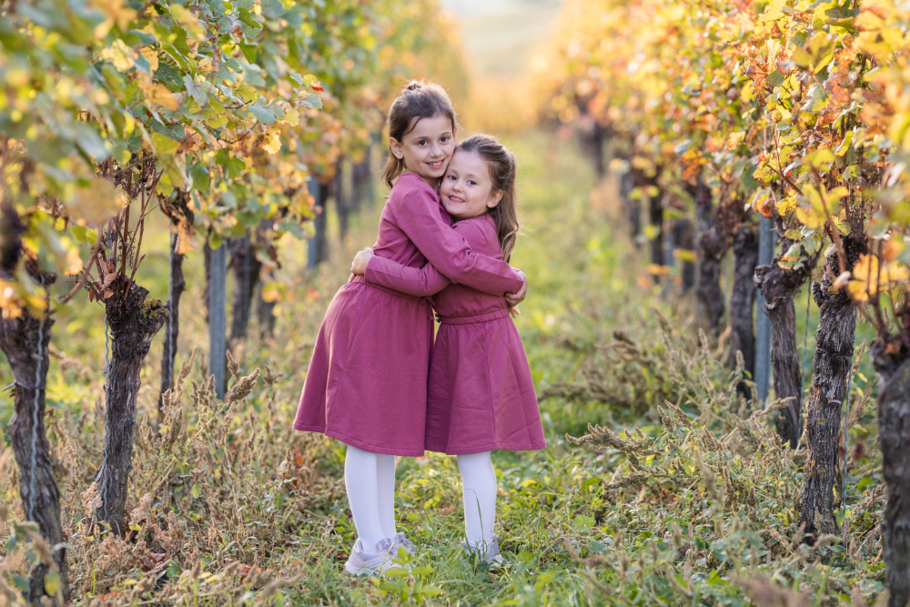 Geschwisterliebe Fotoshooting in den Reben in Muellheim